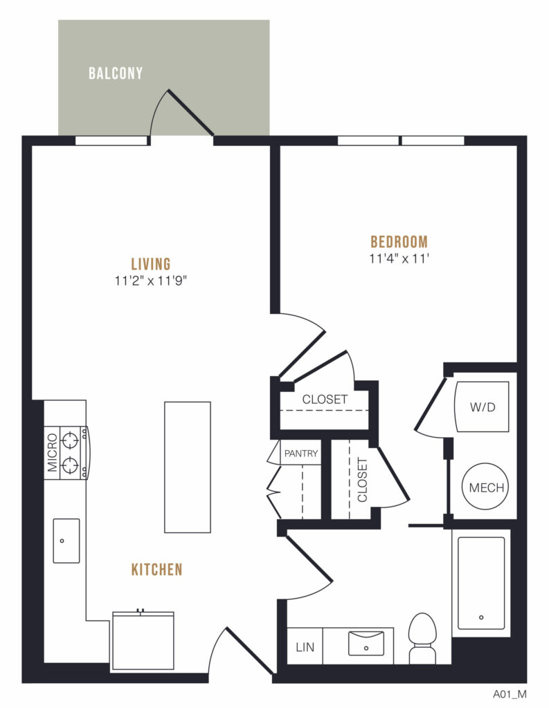 Savor A Modern Personal Oasis - A1 one-bedroom Floor Plan